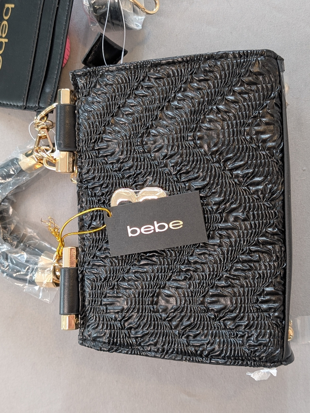 bebe Black Textured Top-Handle Bag NWT